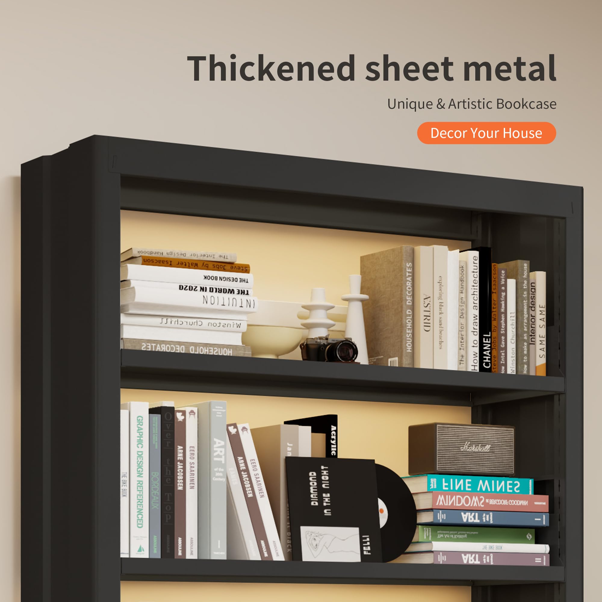 InaryLof Heavy Duty Metal Bookshelf, 71” Tall 5-Tier Bookcase, 300LB Capacity Per Shelf, Adjustable Steel Shelves, Wide Industrial Bookcase for Living Room, Home Office, Library, Garage, Black