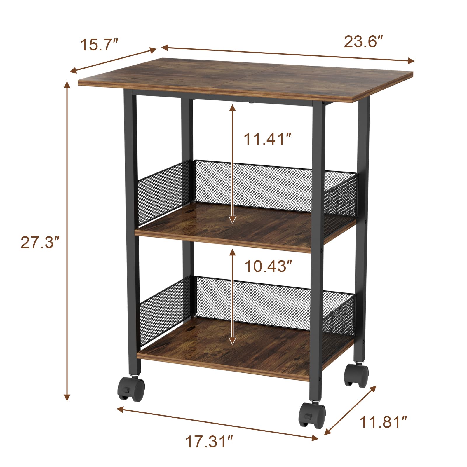 3-Tier Bar Cart with Lockable Wheels