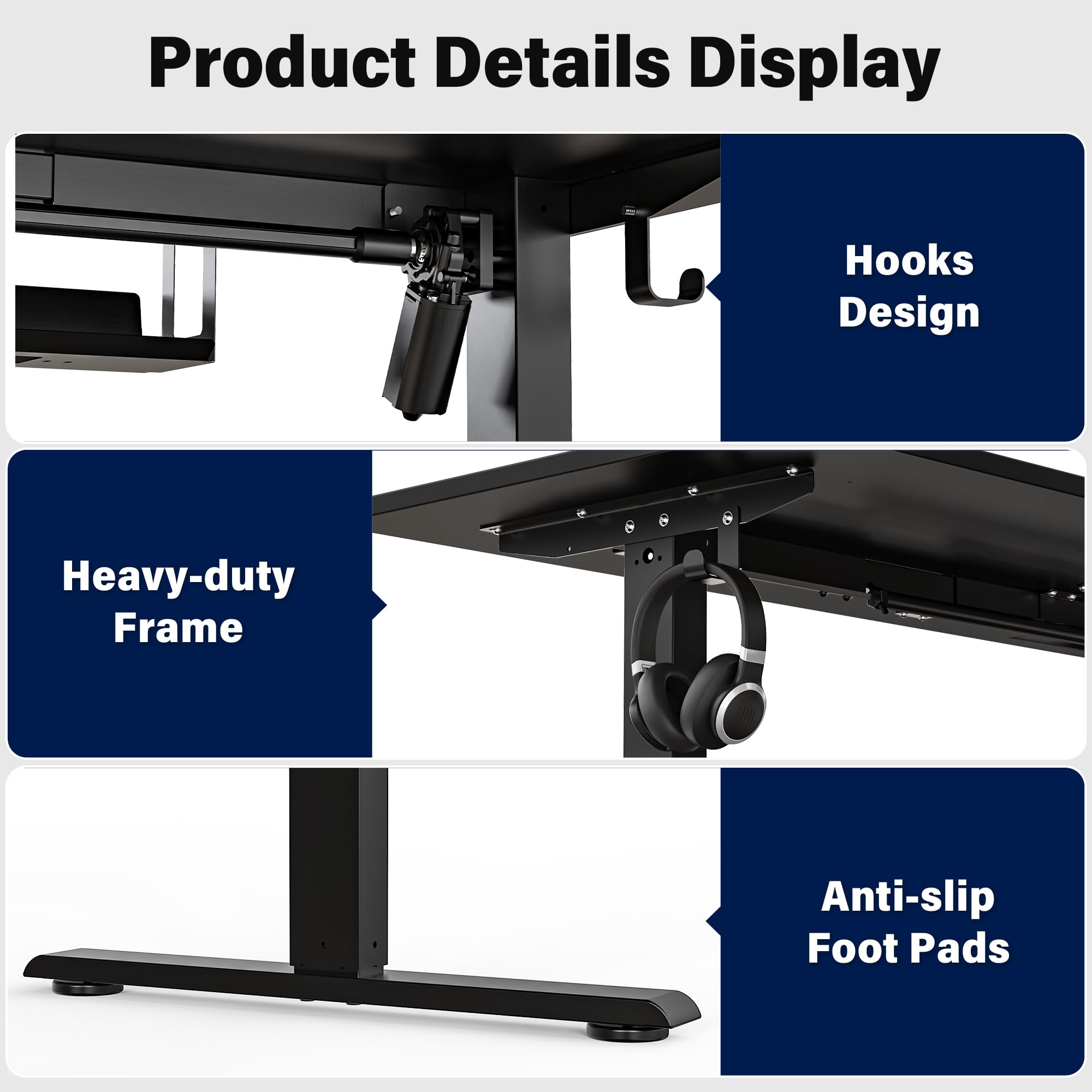 ExaDesk 63 x 55 inch L-Shaped Standing Desk, Corner Computer Desk, Electric Standing Desk Adjustable Height, Sit to Stand Ergonomic Workstation for Home Office, Black