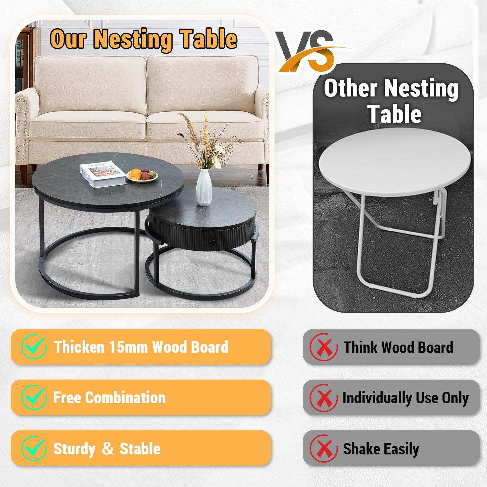 Round Nesting Coffee Tables Set of 2