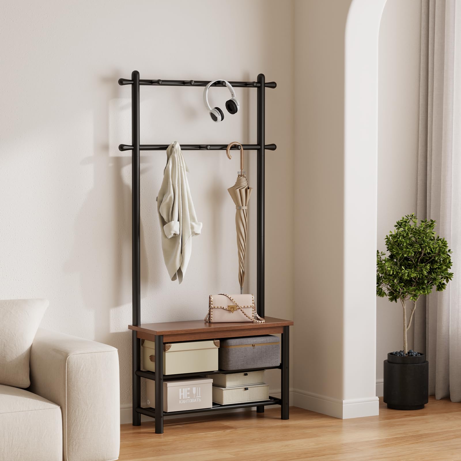 3-in-1 Entryway Hall Tree with Bench & Coat Rack