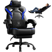 GTPLAYER Big and Tall Gaming Chair for Adults, Ergonomic Office Chair with Footrest, Heavy Duty 350 lbs Capacity, High Back, Premium Leather & Iridescent Trim, ACE-Armor, Black & Blue Trim