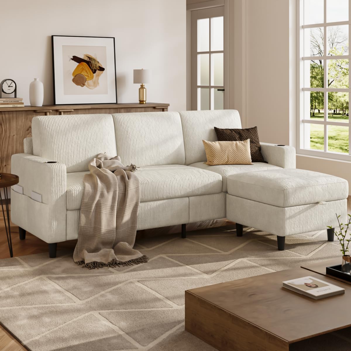 Corduroy L-Shaped Storage Sectional