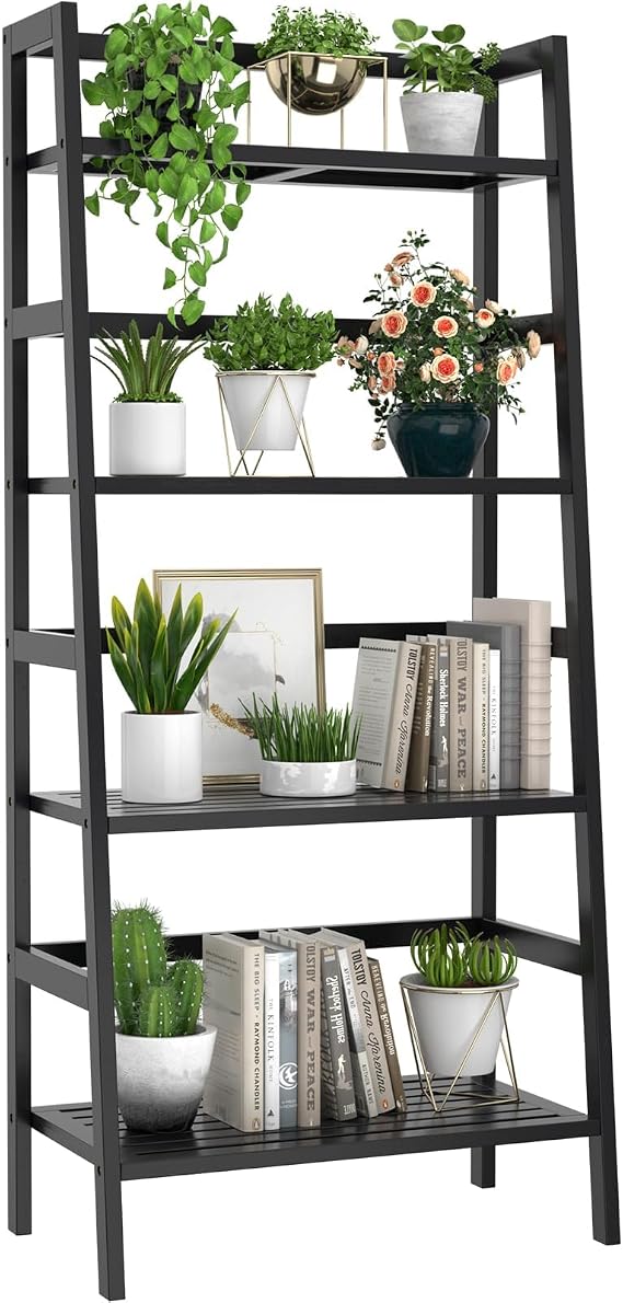 4-Tier Bamboo Ladder Bookshelf