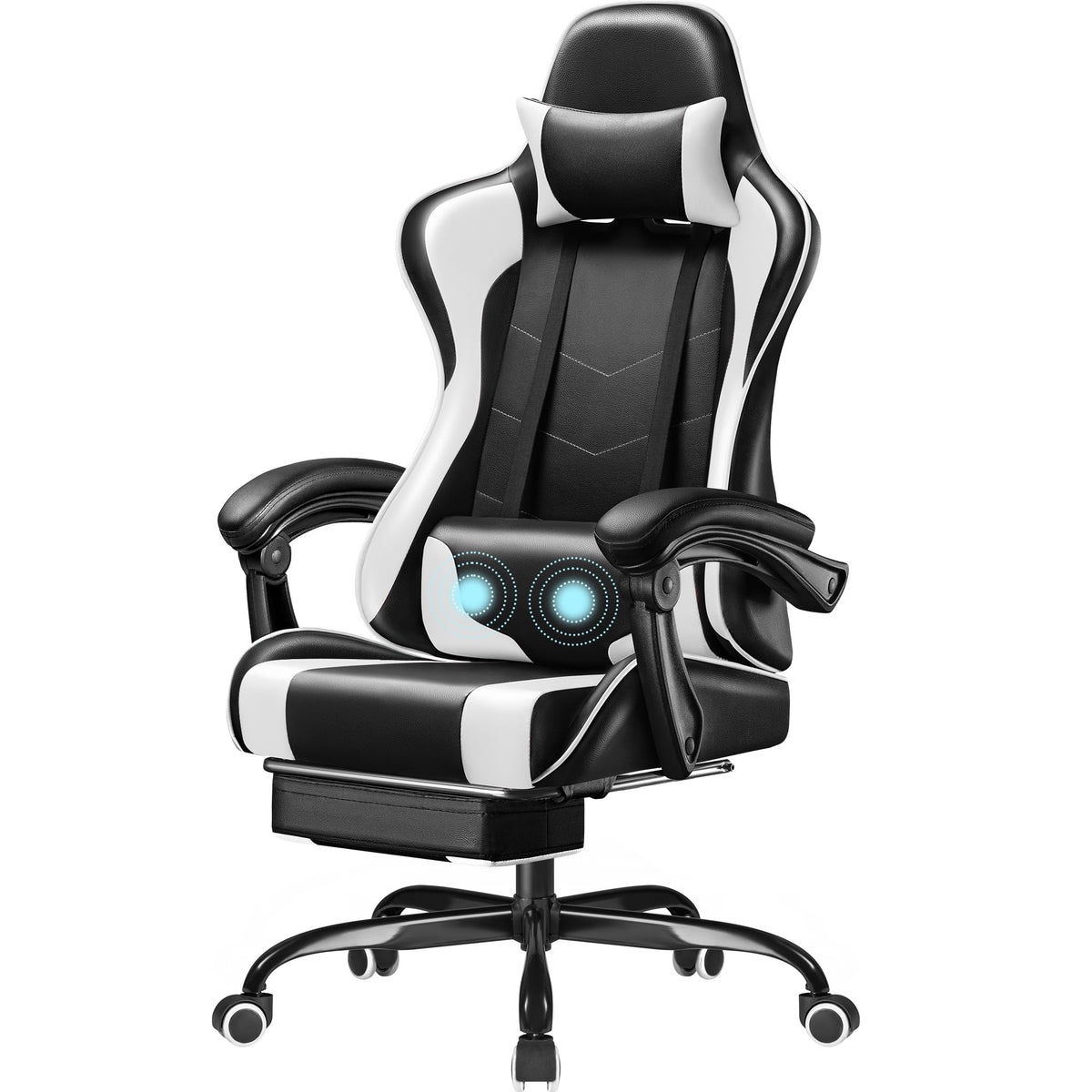 Homall Ergonomic Gaming Chair, Massage Lumbar Support, Light White