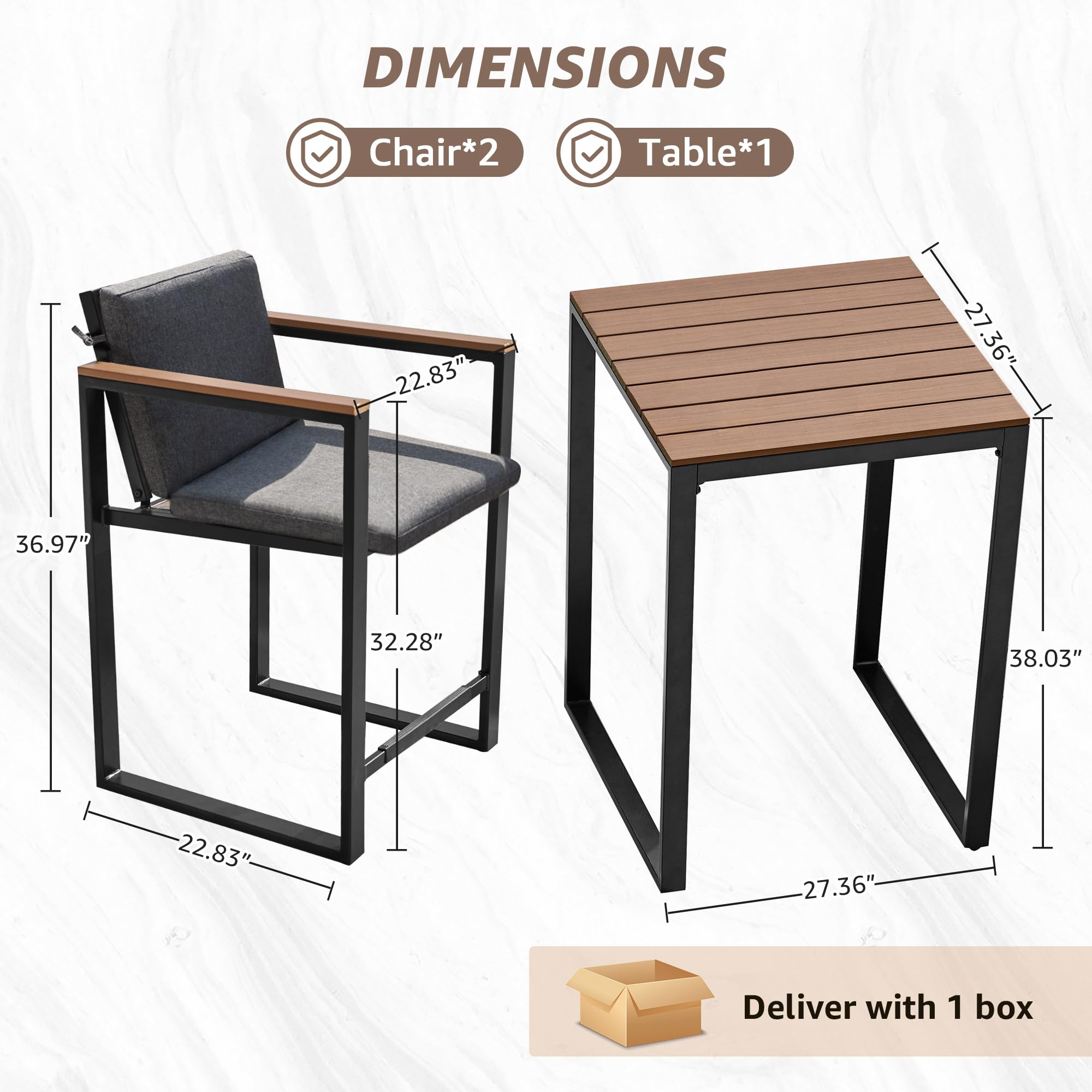 3-Piece Outdoor Bar Table and Chairs Set