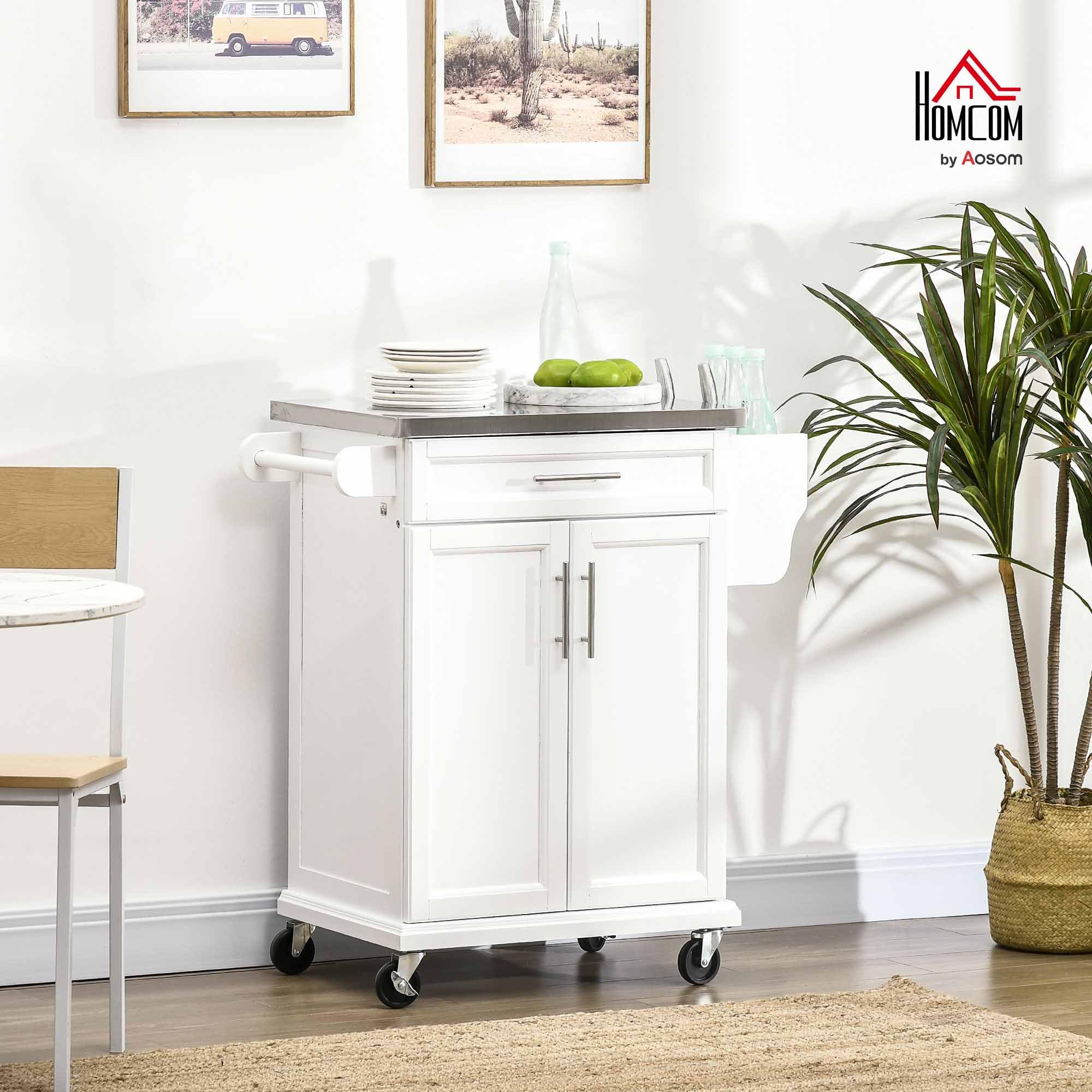 Rolling Kitchen Island with Stainless Steel Countertop