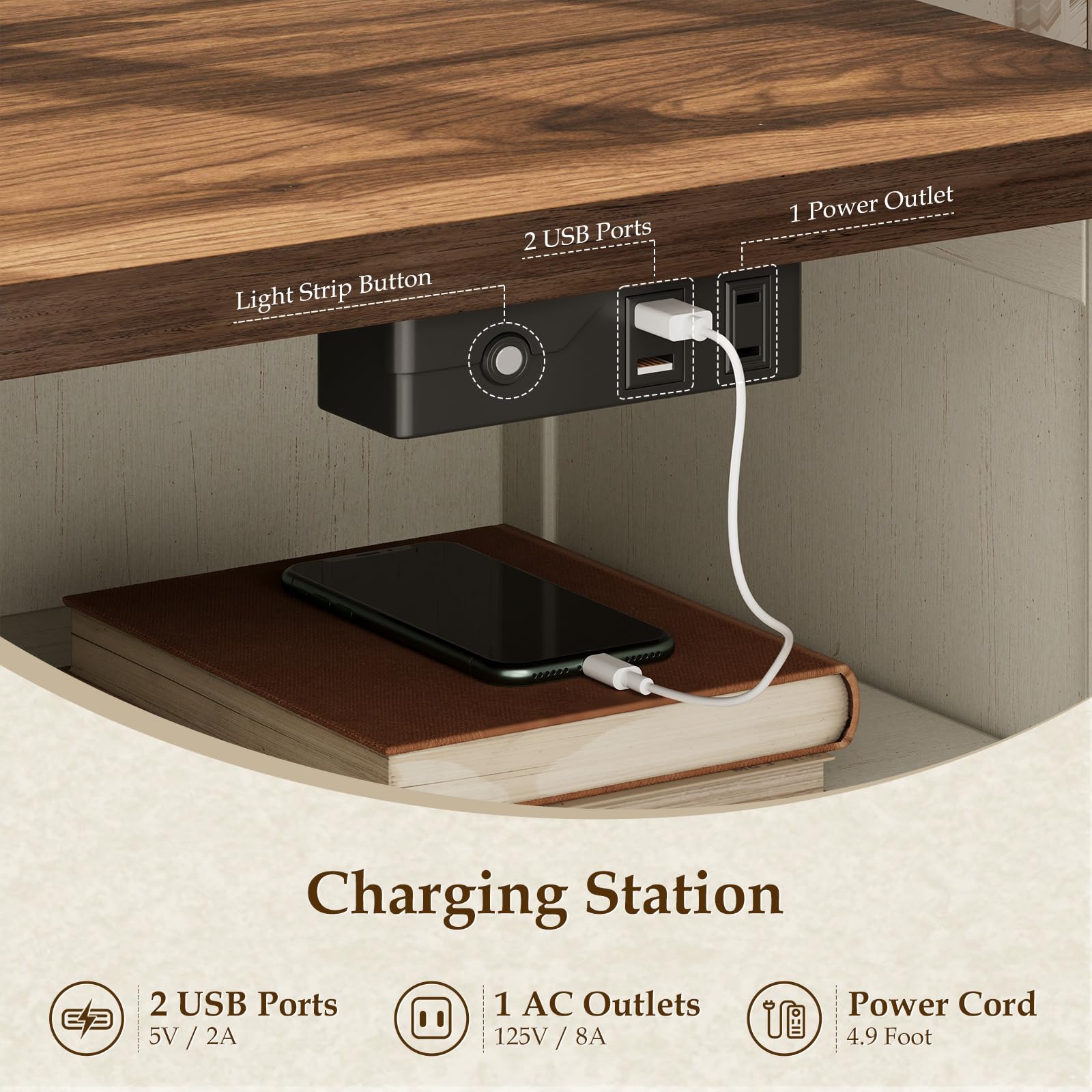 AODK 3-Piece Bedroom Set – 47" Wide 6-Drawer Dresser + 2 Farmhouse Nightstands with 2 Drawers & Charging Station & RGB LED Lights – Engineered Wood, Anti-Tip Design, Rustic White & Dark Walnut