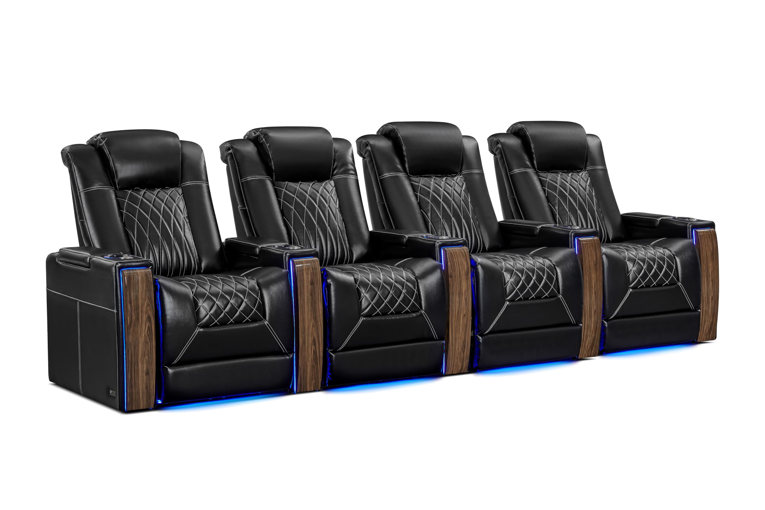 Valencia Tuscany Executive Premier Home Theater Seating with Heat & Massage, Top Grain Italian Nappa 11000 Leather Power Recliner Chair with Headrest & Lumbar Support (Row of 4, Black)