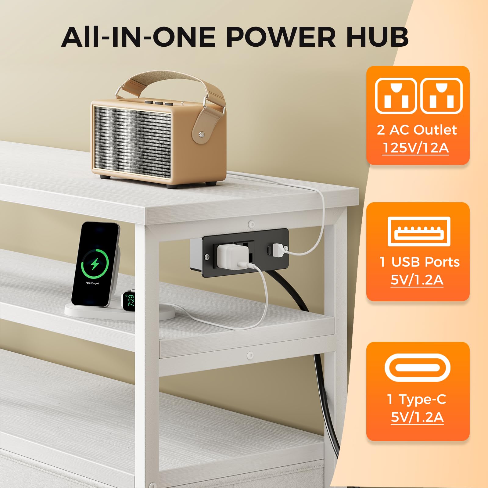 TV Stand with LED Lights & Charging Station