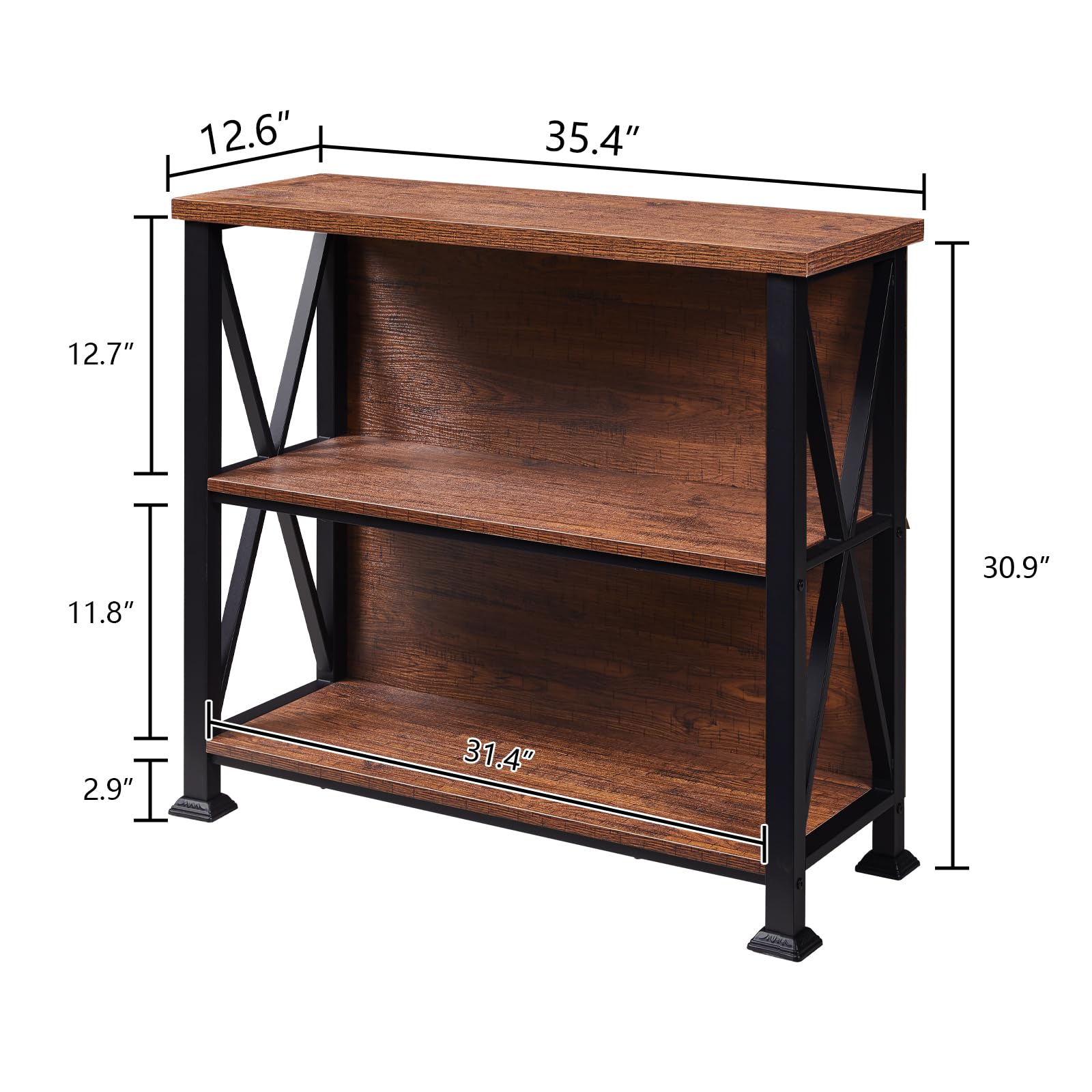 3-Tier Industrial Bookshelf with Metal Frame