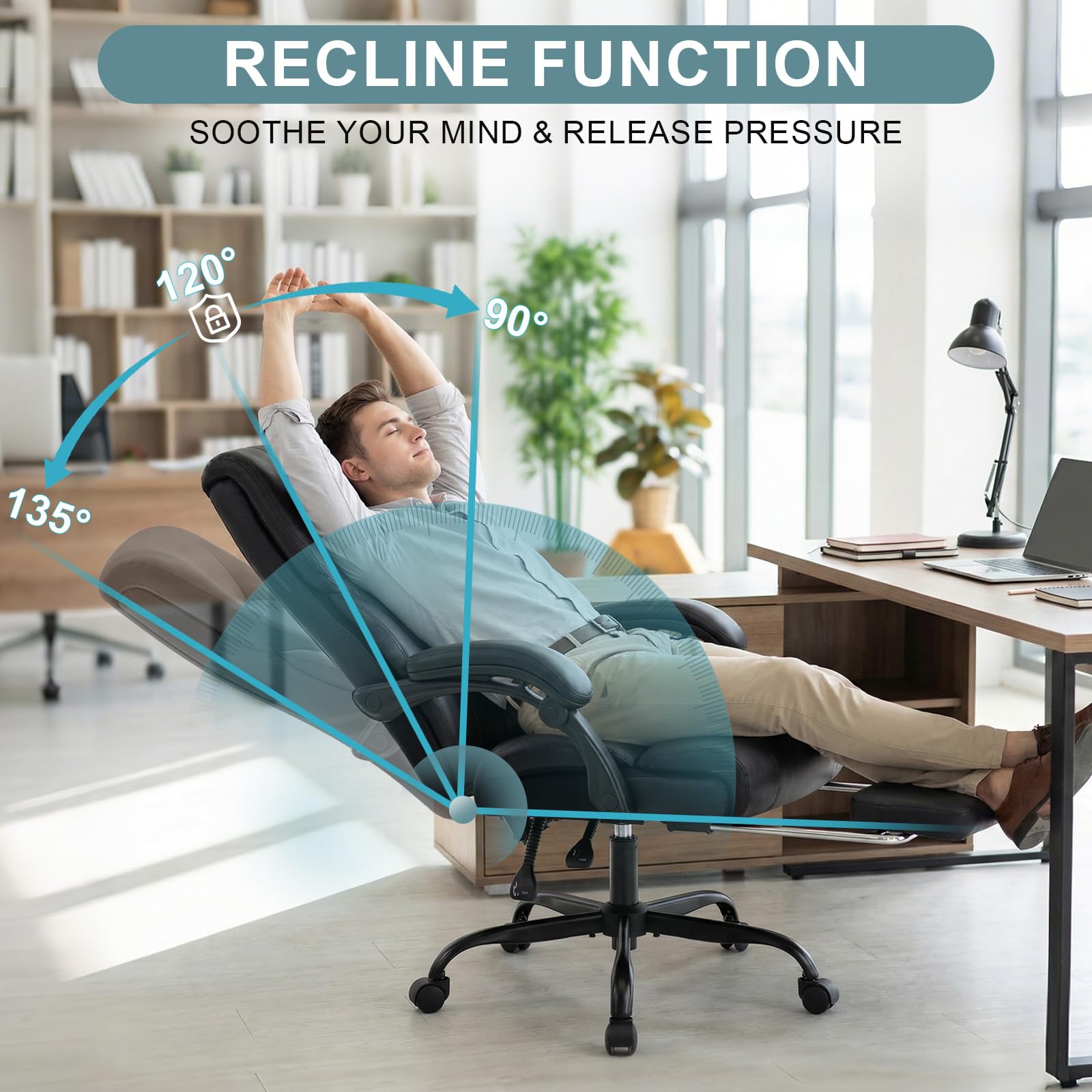 Ergonomic High-Back Office Chair with Footrest & Padded Armrests