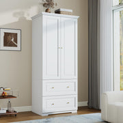Wardrobe Closet with Drawers, 2 Doors & Hanging Rod