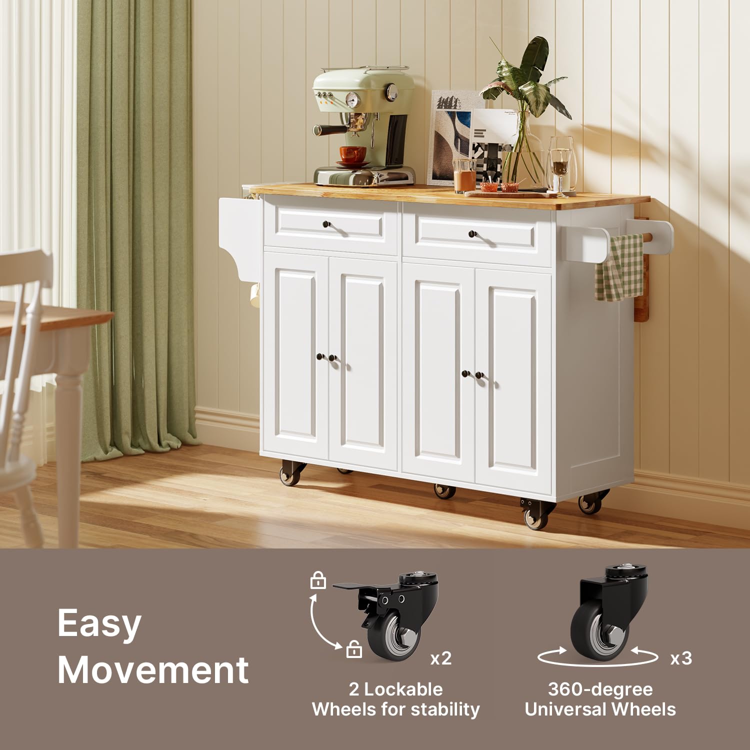 Kitchen Island with Storage & Rolling Wheels