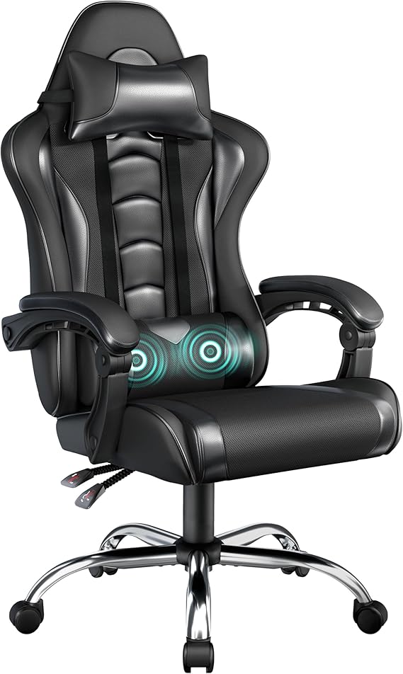 Gaming Chair with Massage Lumbar Support & Headrest