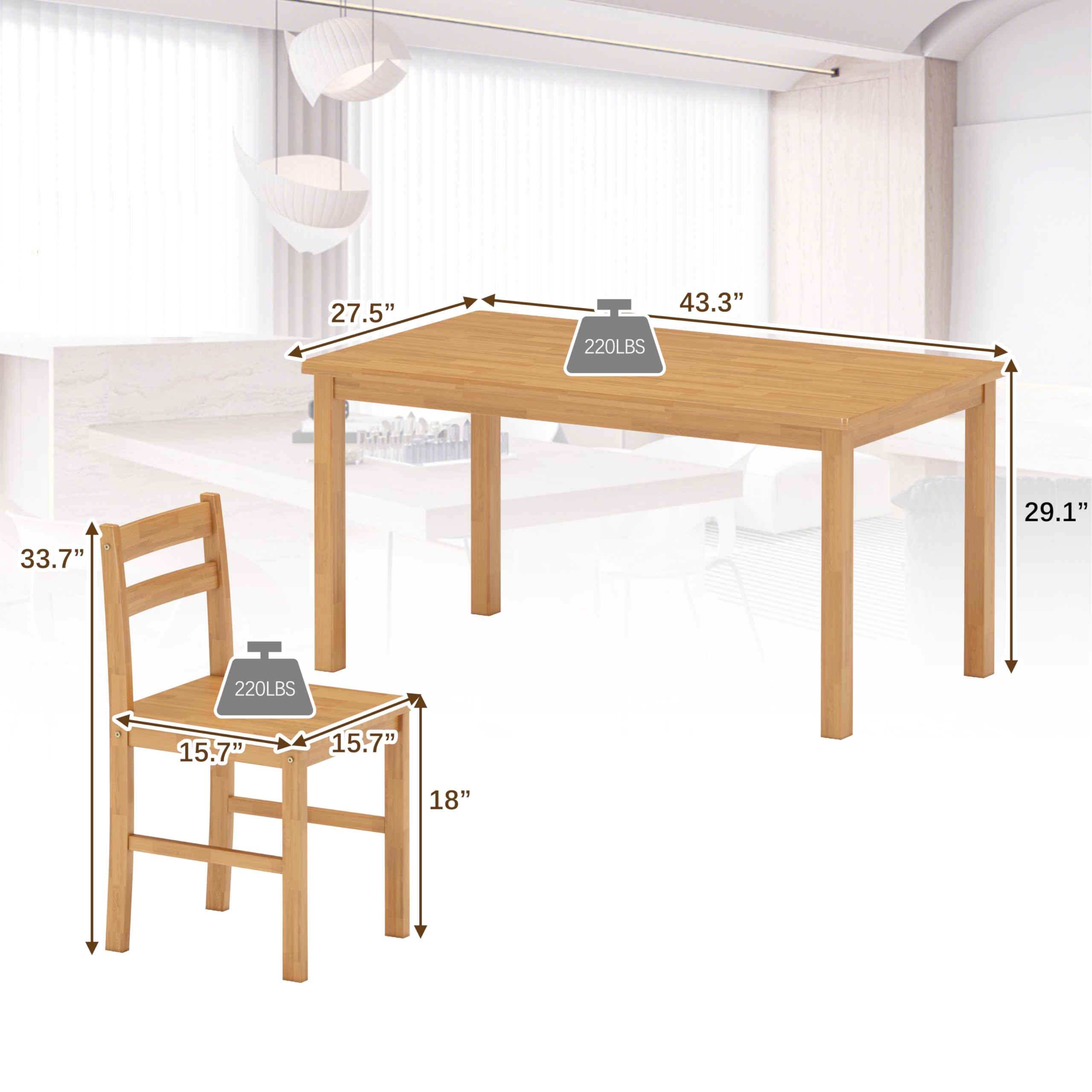 Solid Wood Dining Table Set for 4