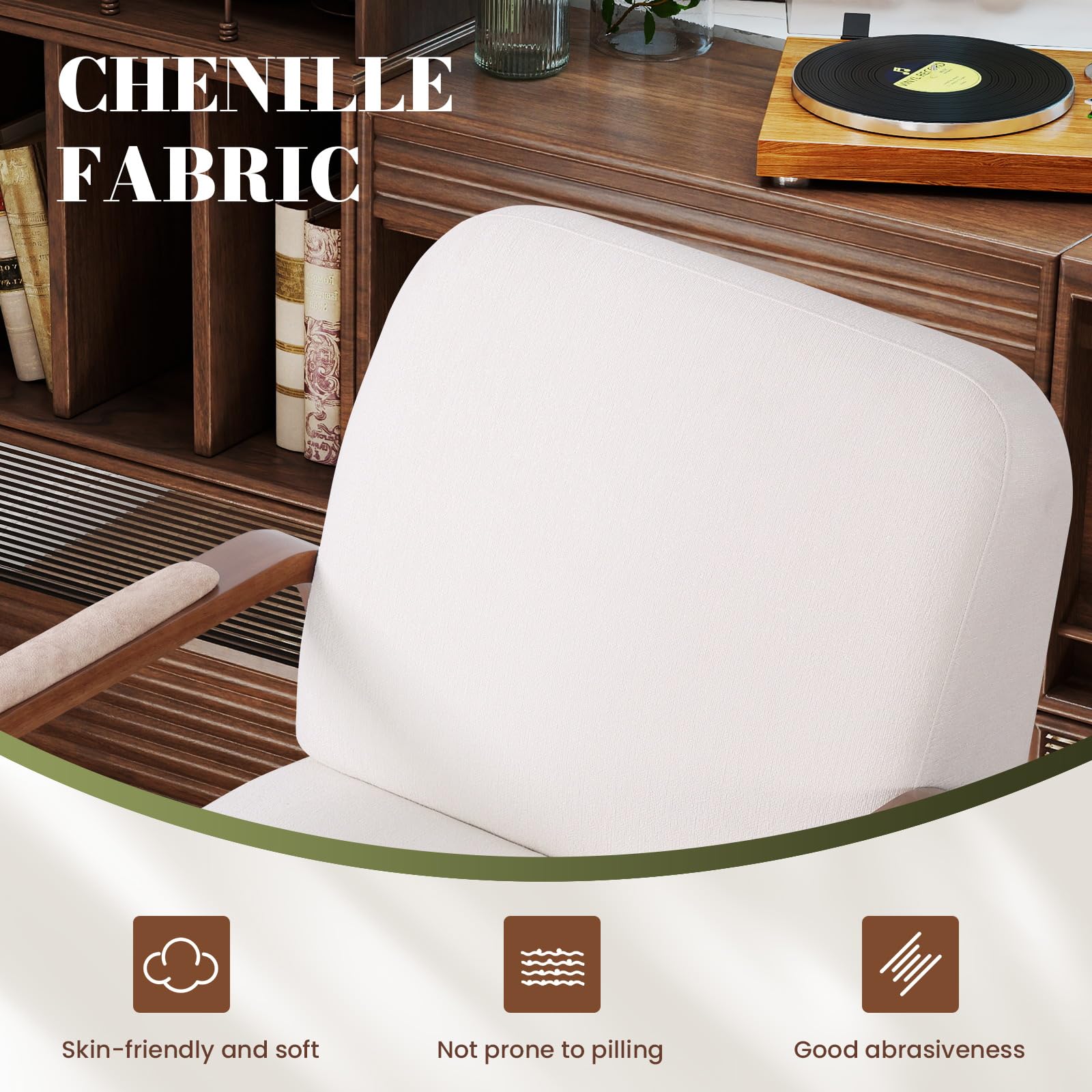 Swivel Accent Chair with Solid Wood Base