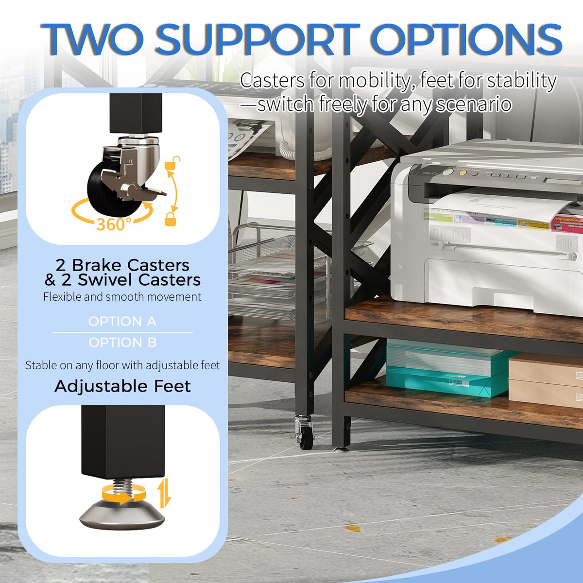 METYERRY 24"x23.6" Large Printer Stand with Power Outlet, 3 Tier Cart