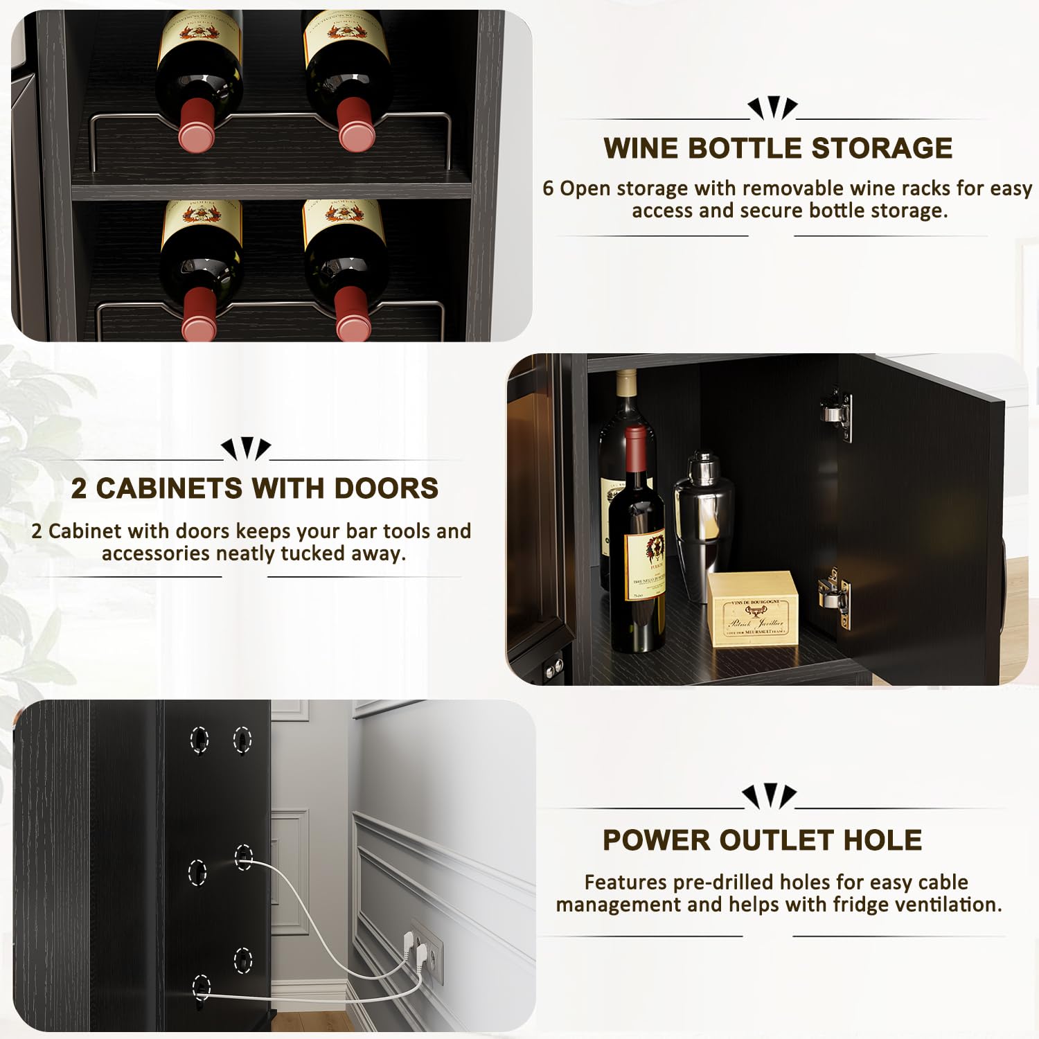 HSH Corner Bar Cabinet with Mini Fridge Space, Modern Wood Bar Cabinet with Wine Racks & Storage Doors, Large Liquor & Wine Cabinet for Kitchen Living Room Home Bar, Black Oak, 40 Inch