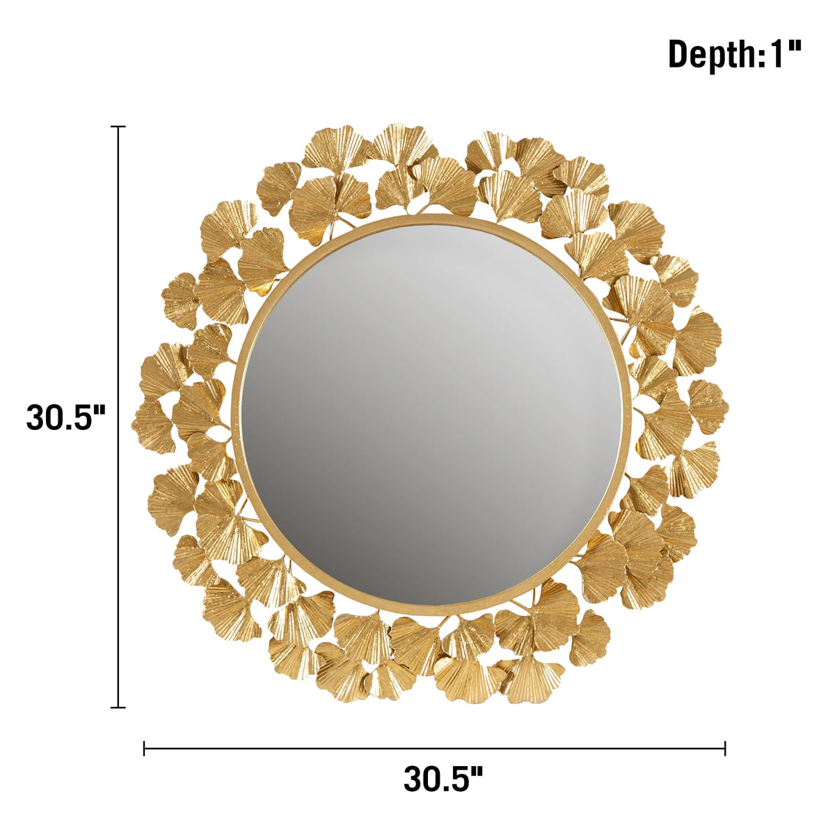 Gold Ginkgo Leaf Round Wall Mirror