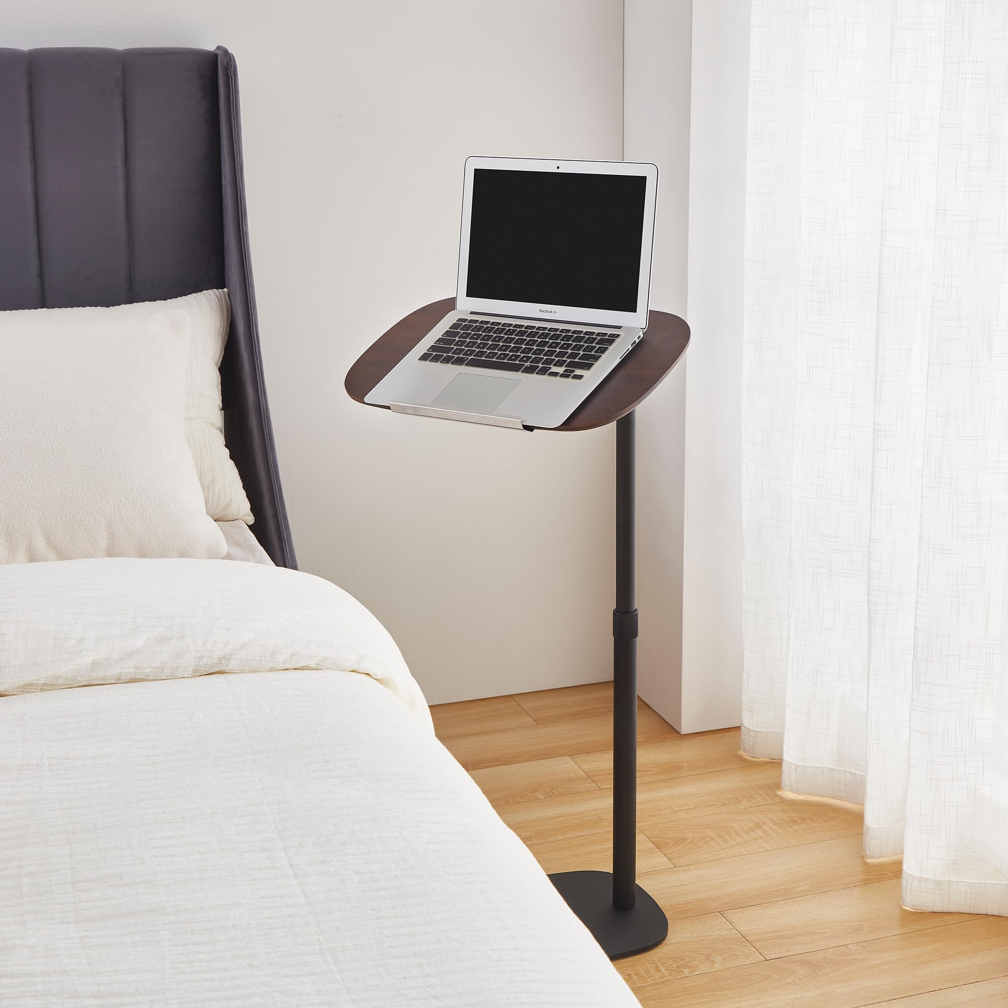 C-Shaped Adjustable Side Table with Rotatable Walnut Top