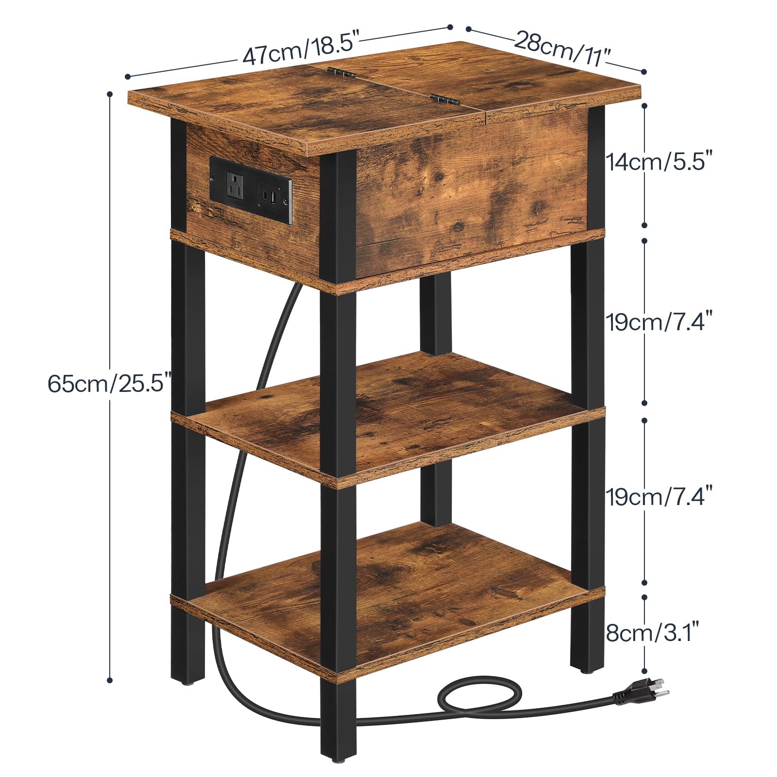End Table with Charging Station & Storage Shelves