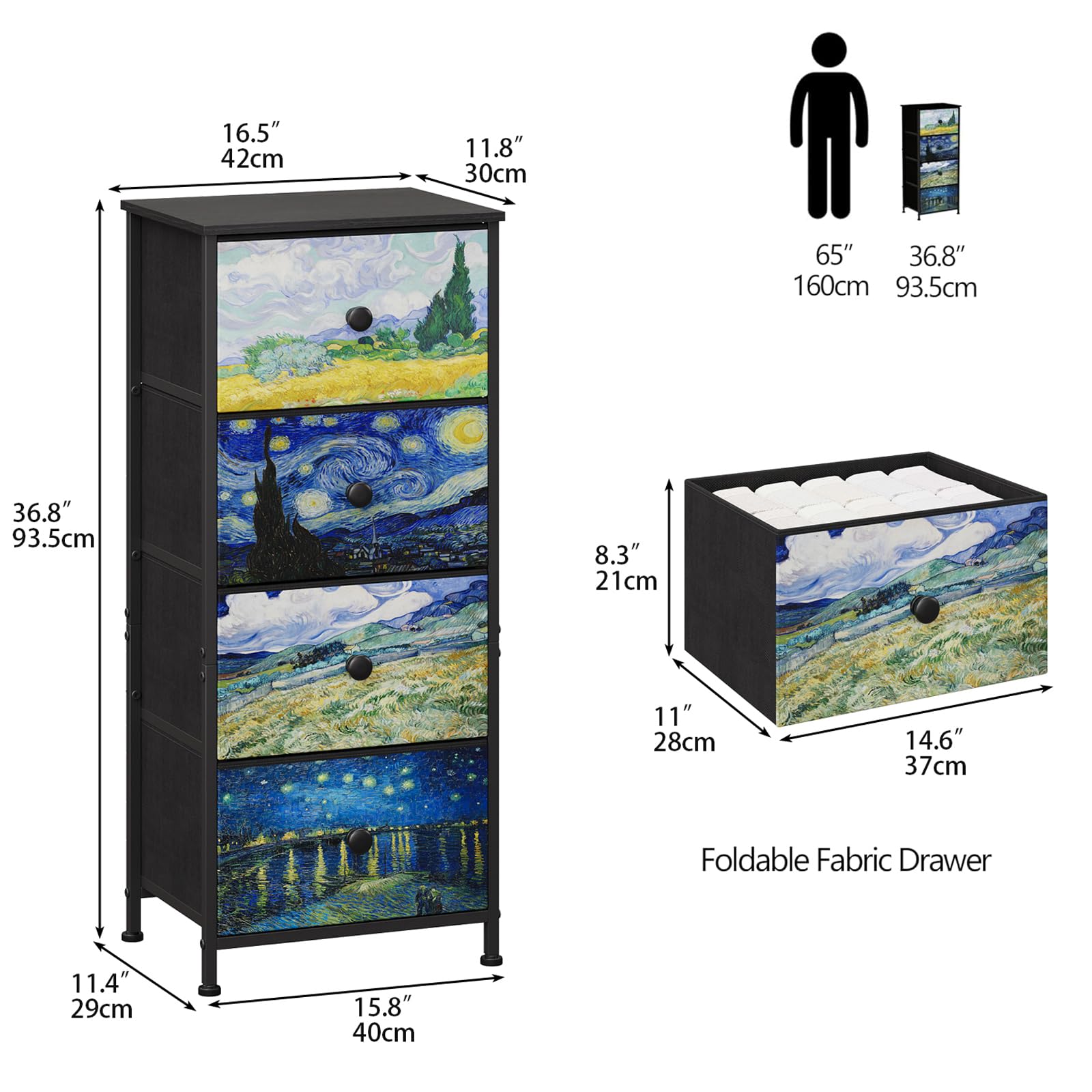 Welfuturer Narrow Dresser for Bedroom Slim 4 Drawer Dresser Vertical Storage Tower Unit for Living Room Hallway Kids Room Nursery Closet Sturdy Steel Frame Wooden Top Easy Pull Handle