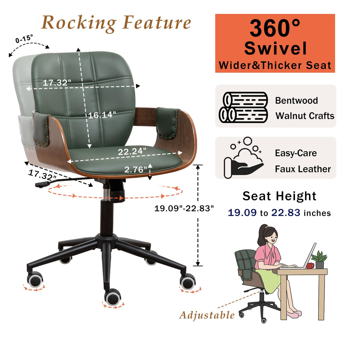 Mid-Century Faux Leather Desk Chair