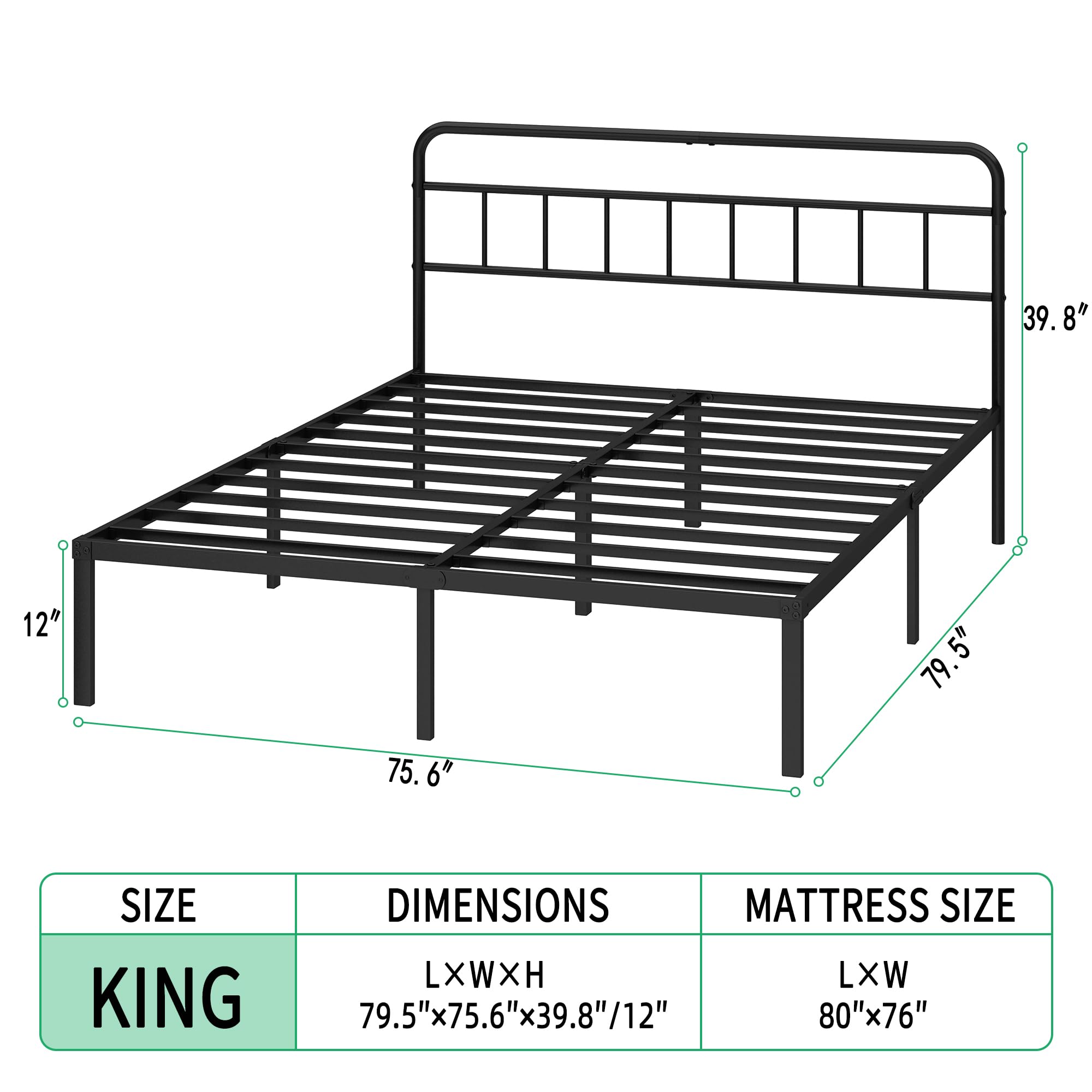 Metal Platform Bed Frame with Headboard & Under-Bed Storage