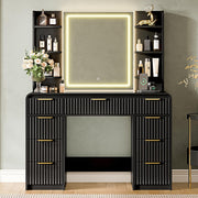 Black Fluted Makeup Vanity with LED Mirror
