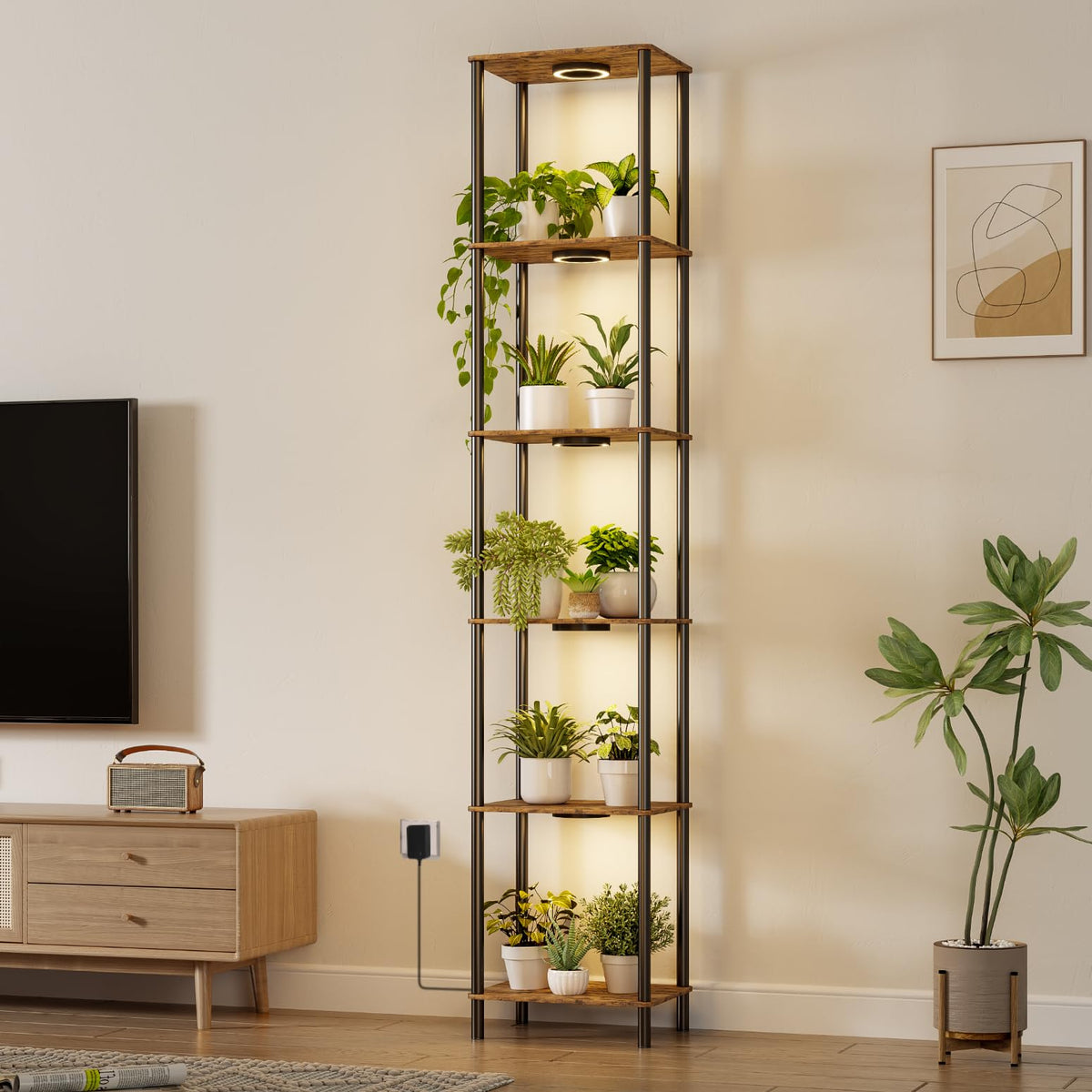 Bstrip Plant Stand Indoor with Grow Light, 81.3in Tall Indoor Plant Shelf