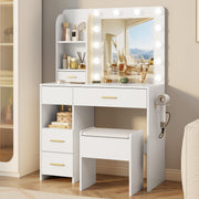 Otterease 35" Makeup Vanity Desk with LED Mirror, Storage Stool, White