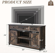 LUXOAK 4 Pieces Farmhouse Living Room Table Sets - Includes 59" Sliding Barn Door TV Stand for 65 in TV, Rustic Coffee Table with Storage, End Tables Set of 2 with Charging Station, Dark Rustic Oak