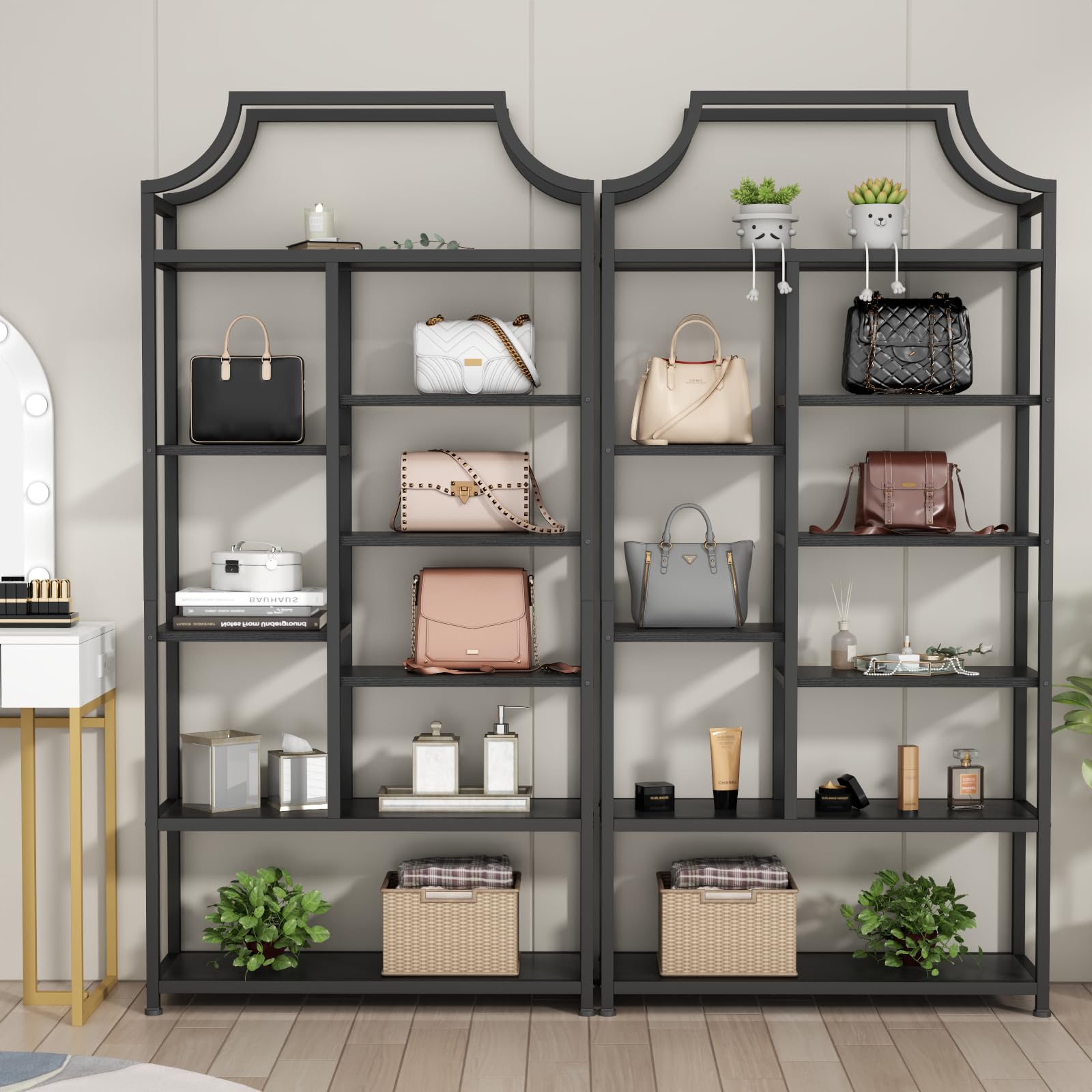8-Tier Etagere Bookcase – Staggered Open Shelf with Metal Frame