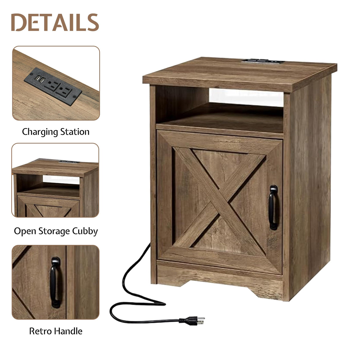 LUXOAK 3 Piece Living Room Table Set with Barn Door, Barnwood
