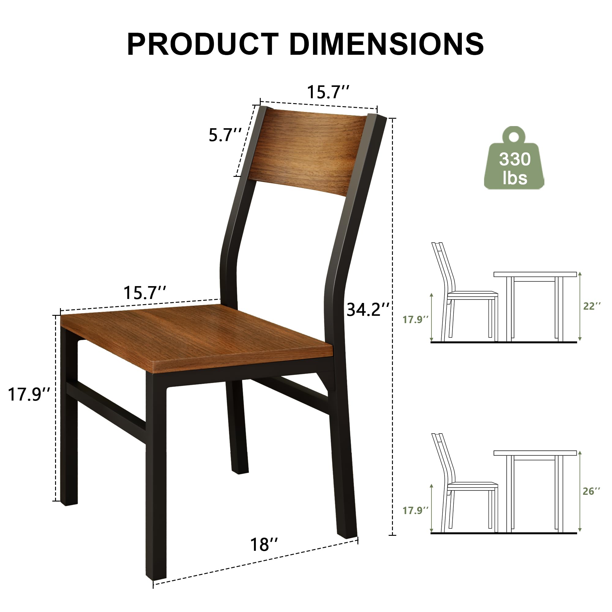 Dining Chairs Set of 6 with Ergonomic Backrest, MDF Board & Metal Legs