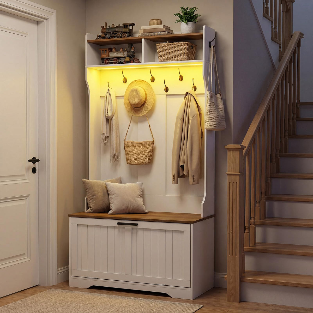 LED Hall Tree with Shoe Bench
