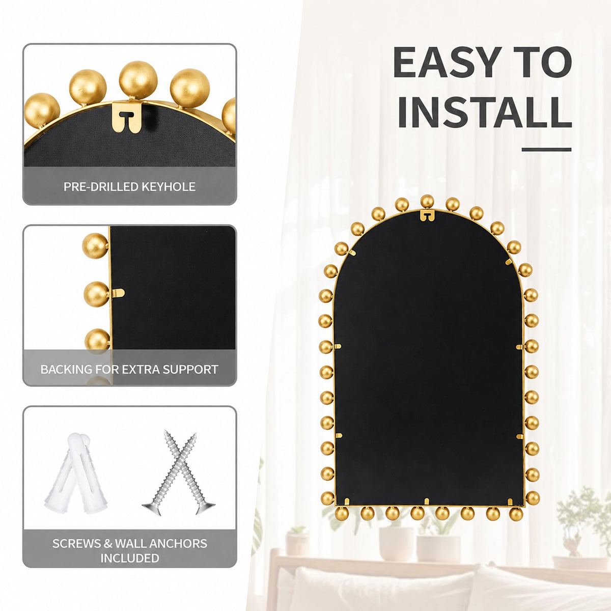 Antique Gold Arched Wall Mirror