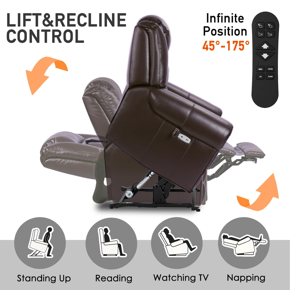 EONIX Retro Dual Motor Lay Flat Power Lift Recliner Chair for Elderly 5'5''