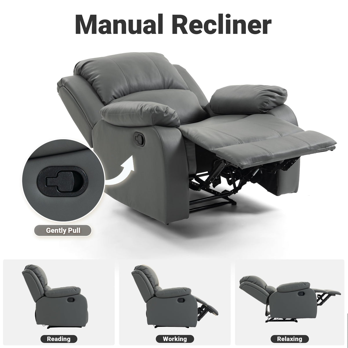 Culect Manual Recliner Chair, Lazy Leather Recliner, Perfect for Lounging in the Living Room, Home Theater and Bedroom, an Excellent Gift for Home