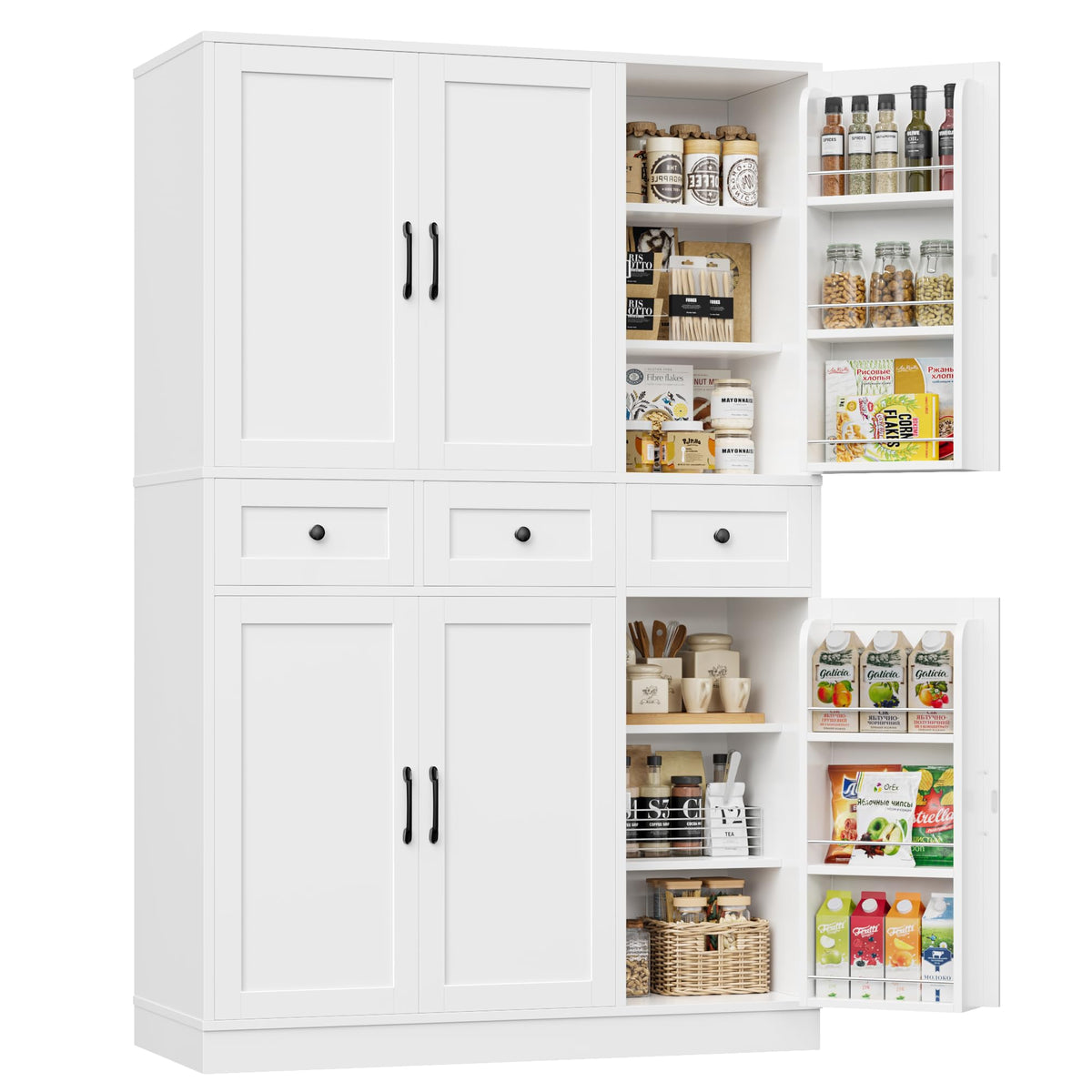 HITHOS 71" Tall Kitchen Pantry Storage Cabinet w/Drawers & Shelves, White