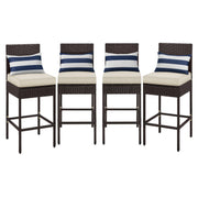 Outdoor PE Rattan Bar Stools with Cushions & Footrests