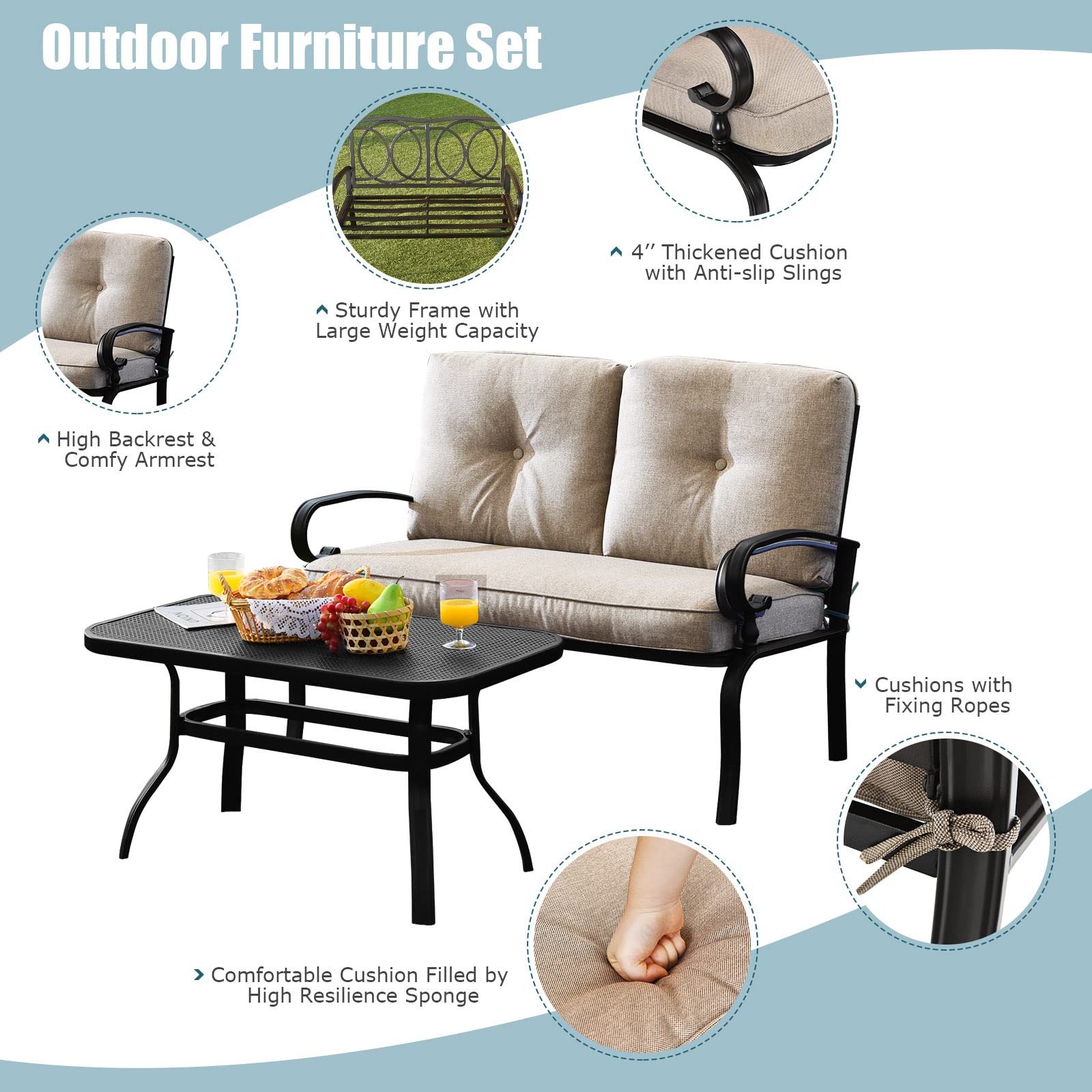 2-Piece Patio Loveseat & Coffee Table Set