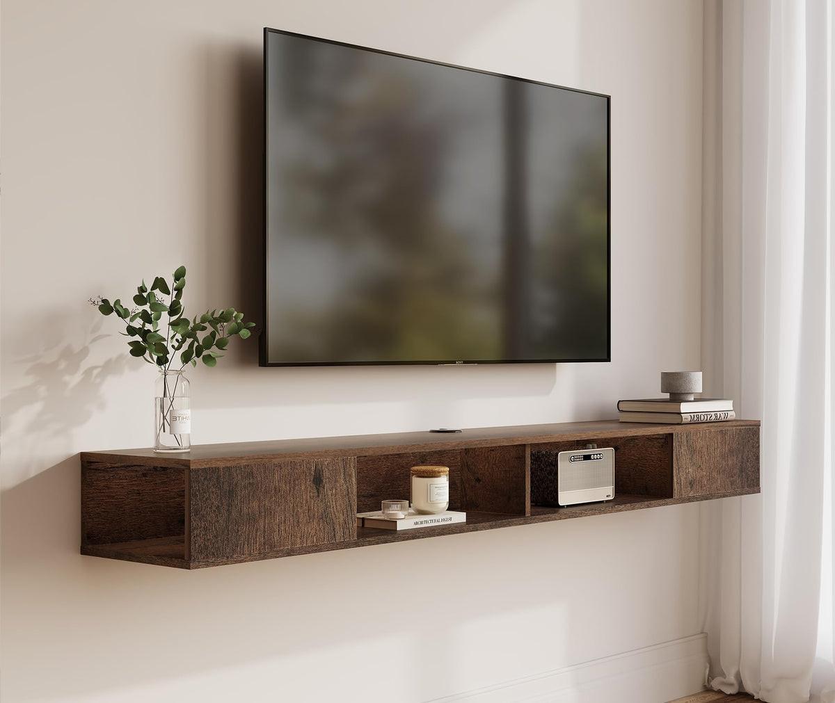 Wampat 70 inch Floating Entertainment Center for Storage, TV Shelf for Wall, Media Console for Living Room, Brown
