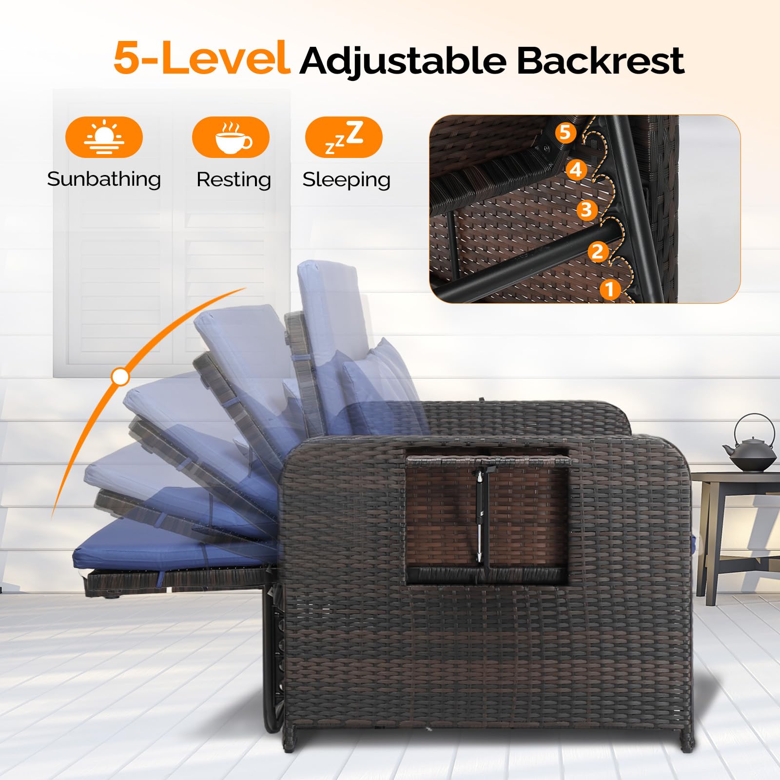 Convertible Patio Daybed with Storage Ottoman