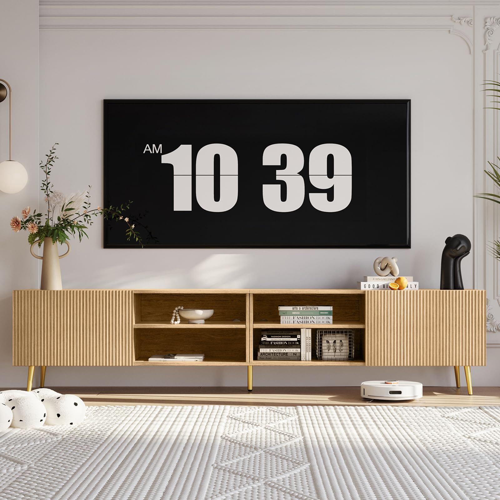 86" Modern TV Stand with Fluted Doors & Adjustable Shelves
