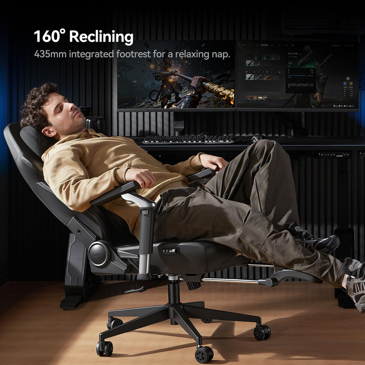 AutoFull M6 Ultra+ 2.0 Gaming Chair – World First with Shiatsu Massage | 720° Mechanical Armrests, Dynamic Lumbar Support, Adjustable Headrest | Ventilated & Heated (Black&Gold)