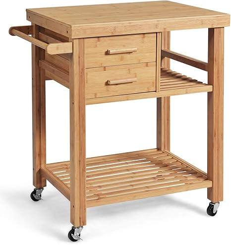 Bamboo Kitchen Island Cart with Storage