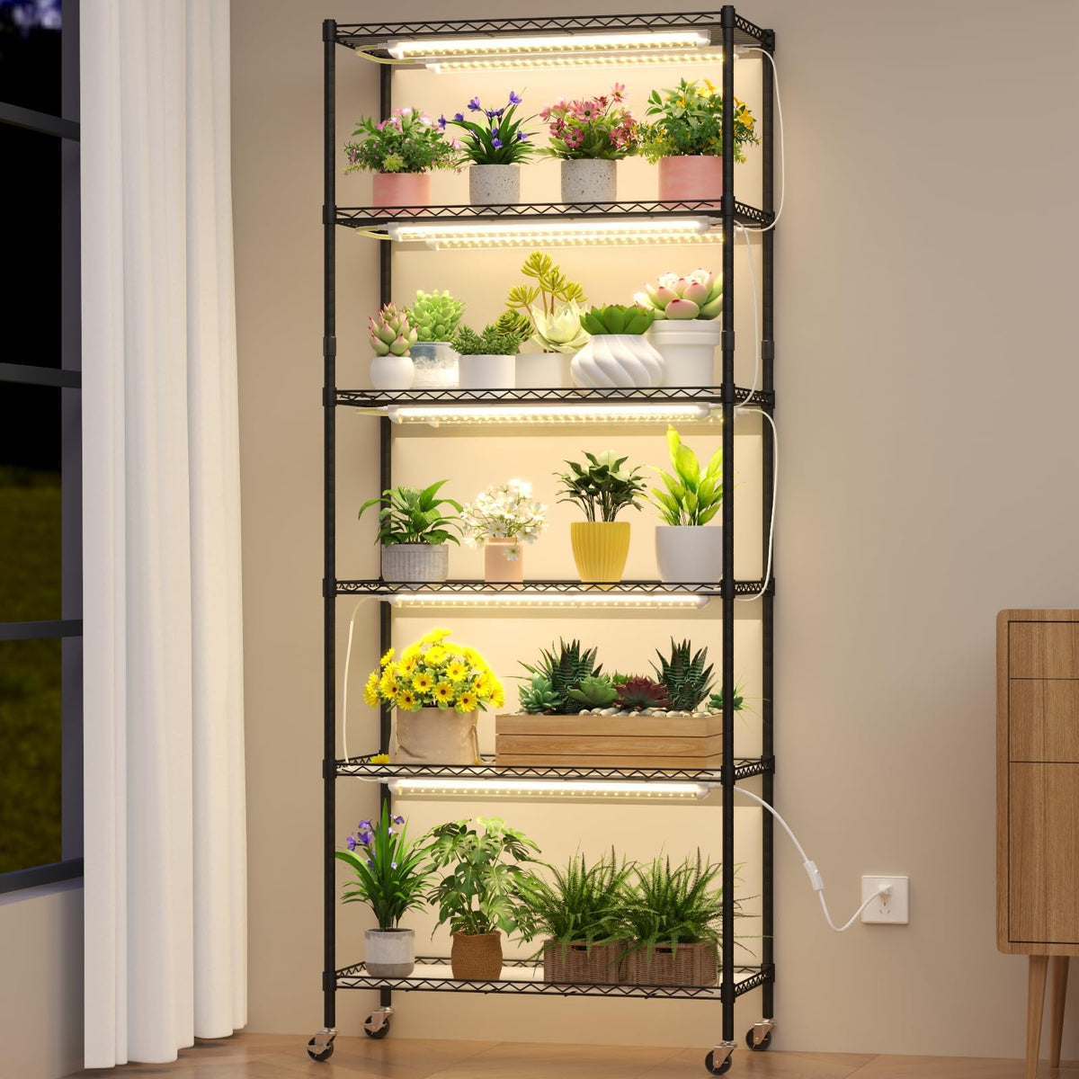 Gaudeoo Shelf Stand with Grow Lights, 6-Tier,8×24W 5000K, 29"x13.5"x73.5"