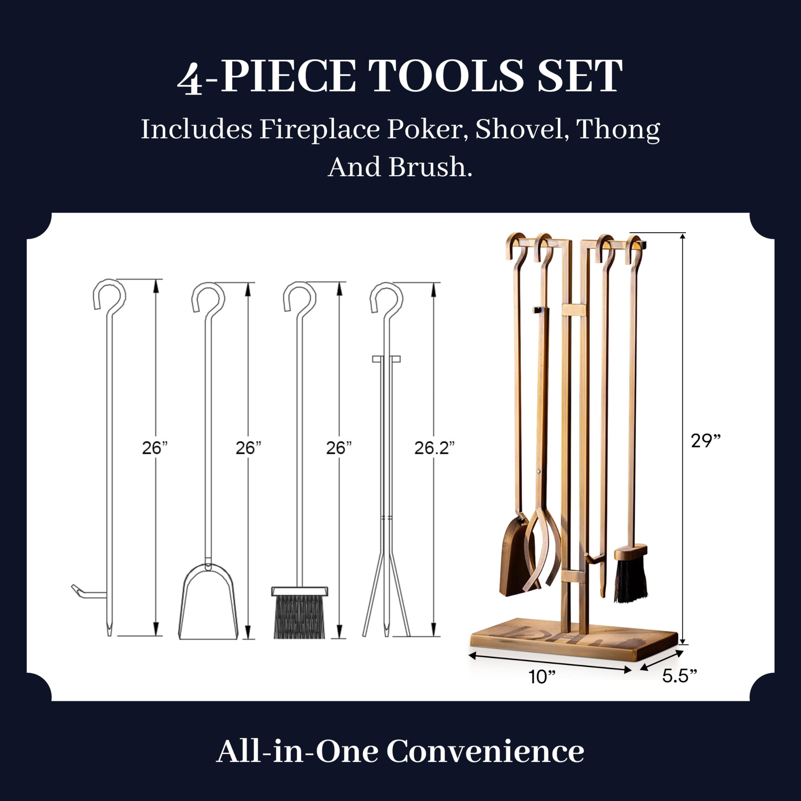 5-Piece Cast Iron Fireplace Tool Set with Stand